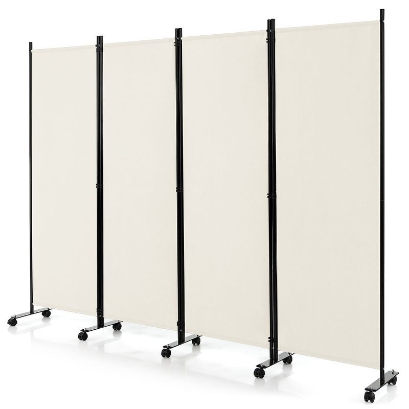 Costway 4-Panel Folding Room Divider 6FT Rolling Privacy Screen with Lockable Wheels Black/Brown/Grey/White, 1 of 10