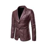 Lars Amadeus Men's Faux Leather Blazer Slim Fit Notched Lapel Formal Sports Coat Jacket