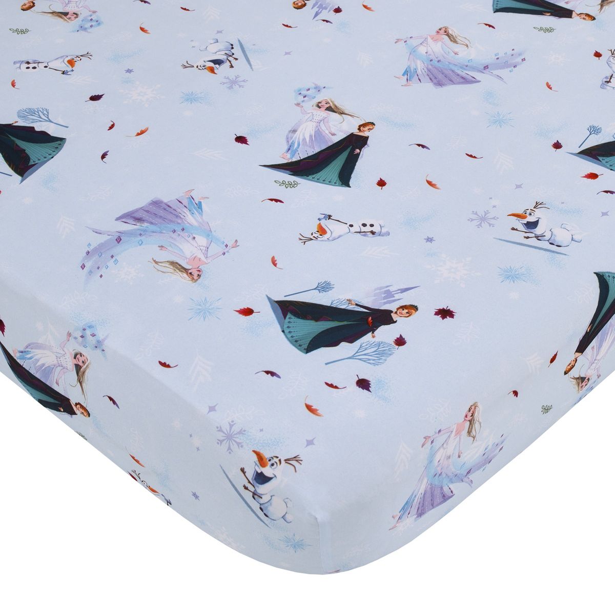 NoJo Disney Frozen Winter Cheer Lavender, Aqua and White Anna, Elsa and Olaf 2 Piece Toddler Sheet Set - Fitted Bottom Sheet and Reversible Pillowcase - thumbnail 2