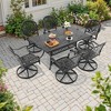 7-Piece Rectangle Cast Aluminum Outdoor Patio Dining Set with Swivel Chairs & Brown Cushions & Umbrella Hole - 3 of 4