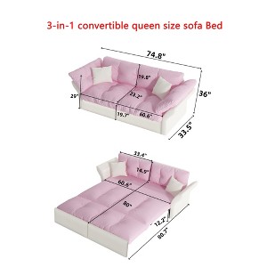 APRILSOUL74.8" Queen Pull Out Sofa Bed, 3-in-1 Convertible Sleeper Tufted Sofa with 2 Soft Pillows - 1 of 4