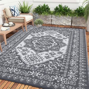 Waterproof Outdoor Rug Reversible Plastic Straw Mat, Vintage Medallion Patio Carpet for RV, Deck, Beach, Camping - 1 of 4