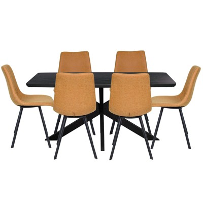 LeisureMod Ravenna 7-Piece Dining Set, 1 X-Shape Base Table 6 Dining Chairs