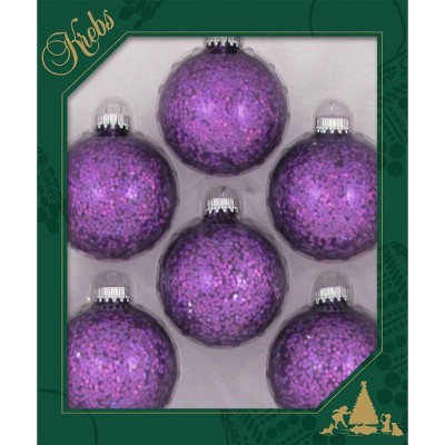 Christmas by Krebs 6ct Amethyst Purple Spangle Glass Christmas Ball Ornaments 2.5" (67mm)