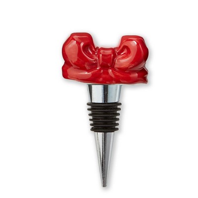 tag Very Merry Bow Bottle Stopper Red Ceramic Christmas Bar Accessory Hand Wash Only 2x1x3.5 Inches