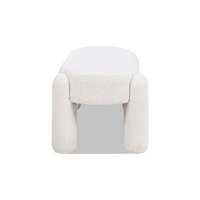 Milk Cream White Boucle Upholstered Eucalyptus Bench