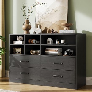 4 Drawers Dresser with 6 Open Cubbies, Modern Chest of Drawers, Adjustable Shelves, for Living Room,Hallway - 1 of 4