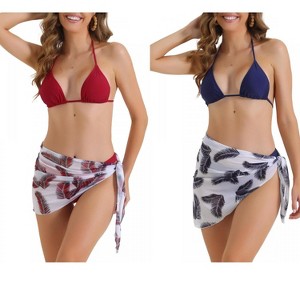 INSPIRE CHIC Women's Triangle Halter High Cut Thong Leaf Print Cover Up Skirt Swimwear Bathing Bikini Suits 2 Sets - 1 of 4