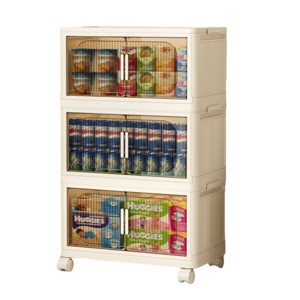 SEVOBAL Utility Storage Cabinets 3-Tier Folding Storage Cabinet with Wheels Magnetic Door for Bedroom, Closet, Nursery, White, 11.81"*19.69"*31.1" - 1 of 4