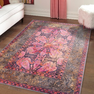 Unique Loom Mangata Mona Floral Washable Indoor Flatweave Woven Area Rug