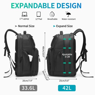 Unique Bargains Waterproof Expandable Business Backpacks with Laptop Compartment 18.9" x 13.8" Black — фото 3