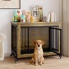 38.6" Rustic Wood Dog Crate with 3 doors, wheels & removable tray. Heavy-duty furniture kennel for small/medium dogs. - 2 of 4