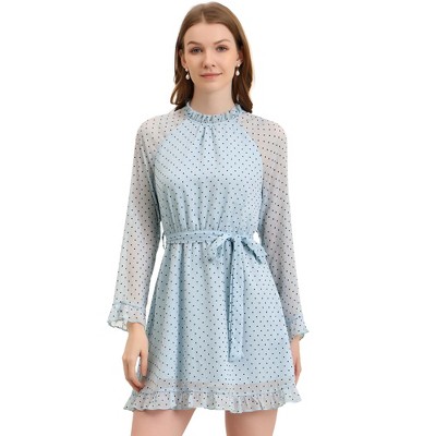 Allegra K Women's Heart Bell Sleeve Elastic Waist Ruffled Chiffon Mini Dress