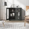Wood Accent Cabinet in Black, Storage Organizer with Adjustable Shelves and Glass Doors for Kitchen Bedroom Living/Dinning Room - 2 of 4