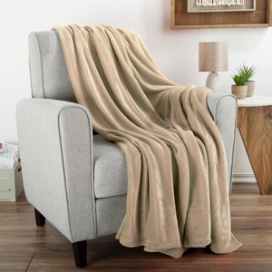 Flannel Fleece Throw Blanket- For Couch, Home Decor, Bed, Sofa & Chair- Oversized 60" x 70", Soft & Plush Microfiber in Desert Tan by Hastings Home - 1 of 4