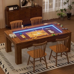 PAKASEPT 55.9" Board Game Table with Removable Table Top, Seats 4 to 6 Players with 43.3in x 26in Play Area, with LED Lights, Detachable Hobby Tray - 1 of 4