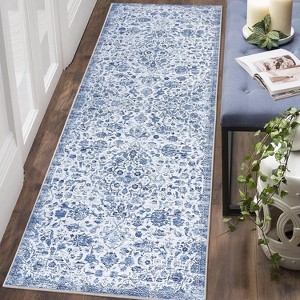 Washable Floral Print Area Rug - Soft Boho Carpet Non-Slip Low Pile Large Accent Rug for Living Room Bedroom Nursery Dining Room - 1 of 4
