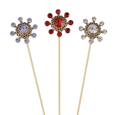 Anna-Kaci Vintage 3Pcs Long Stick Hat Pins Crystal Flower Butterfly and Pearl Details for Classic Hat Lapel and Scarf Accessorizing - 3pcs Snowflake