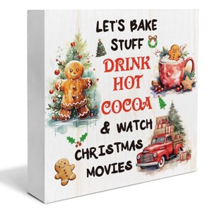 Let's Bake Gingerbread Wooden Sign, Indoor Christmas Decor for Table or Shelf, 5 x 5 Inch - 1 of 4