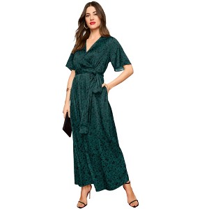 Roaman's Stretch Satin Faux Wrap Dress - 1 of 2