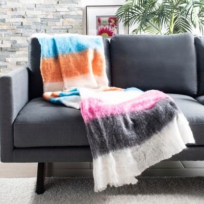 Vibrant Striped Contemporary Wool & Faux Fur Throw Blanket - 50" x 70"
