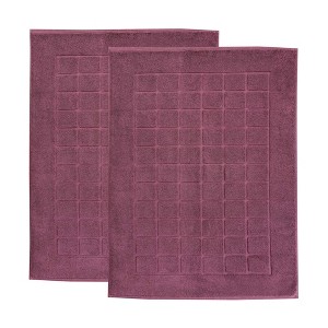 Cotton Solid Absorbent Thick Checkered Grid Washable Bath Mats, Set of 2 by Blue Nile Mills - 1 of 4