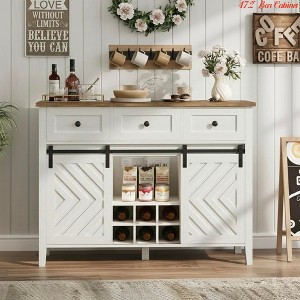 47.2'' /59''Farmhouse Buffet Cabinet w/ Sliding Barn Door, 33.4'' Tall Rustic Sideboard w/ 3 Drawer, Adjustable Shelf and Removable Wine Rack - 1 of 4
