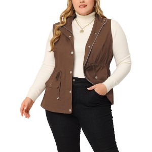 Agnes Orinda Women's Plus Size Utility Cargo Pockets Drawstring Waist Sleeveless Scrub Vests - 1 of 4