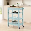 Breighton Home Ellaine 4 Tier Butcher Block Kitchen Cart with Drawer and Wine Rack in Sea Foam Blue/Butcher Block - 2 of 4
