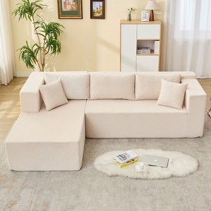 Mjkone W106'' Modern 2-Piece Free Combination Corduroy Upholstered L-Shaped Modular Sectional Sofa With Left Chaise And Pillows - 1 of 4