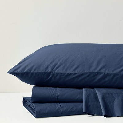Navy Full Cotton Percale Sheet Set