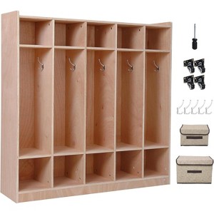 5-Section Classroom Locker with 10 Cubbies, 5 Hooks & 2 Storage Boxes, Plywood Construction, 4 Casters & Anti-Tip Design for School/Home - 1 of 4