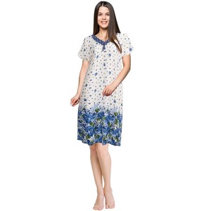 JEFFRICO Womens Nightgowns Short Sleeve Sleepwear Soft Pajama Dress Nightshirts - 1 of 4