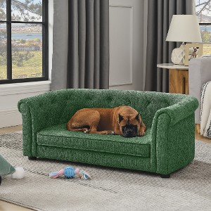 Lyngins Button-Tufted Linen Pet Sofa, Dog Sofa Bed with Arc-Shaped Backrest and Armrests, Cat Bed, Dog Bed for Couch - 1 of 4