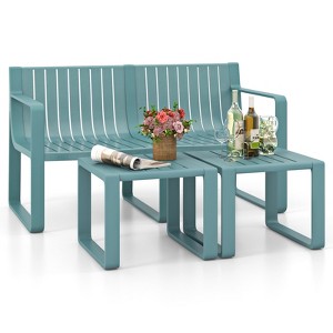 Tangkula 3 PCS Patio Furniture Set w/1 Loveseat & 2 Side Tables All-Weather Bistro Set Blue - 1 of 4