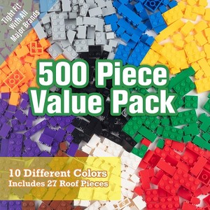 SCS Direct Building Block Bricks - Set of 500 Pc Bulk Set - 10 with 27 Bonus Roof Pieces - Tight Fit with All Major Brands- Gift Idea - 1 of 3