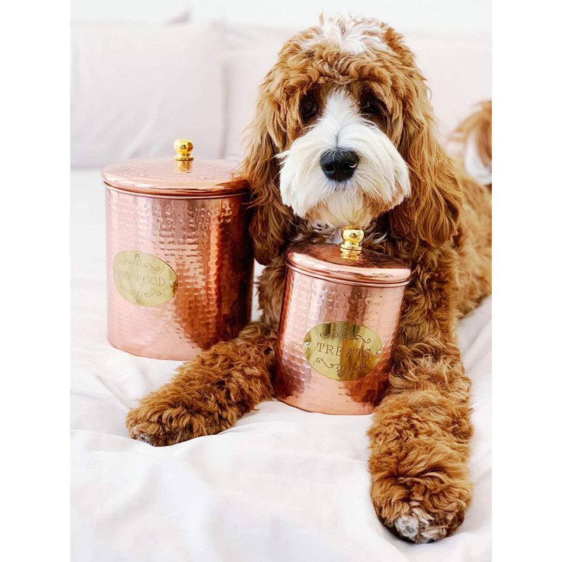 Amici Pet Copper Spaniel Treats Canister Decorative Hand Made Hammered Finish Metal Storage Container, 3 of 4