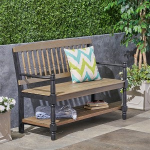 51 Inch Outdoor Garden Bench, Outdoor Bench with Storage Shelf, Picnic Long Bench Chair,  Loveseat Chairs for Park Yard Porch Lawn Balcony Backyard - 1 of 4