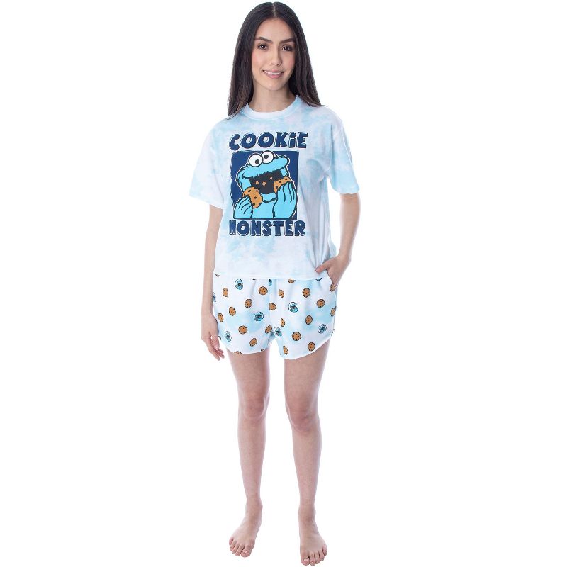 Sesame Street Womens' Cookie Monster Tie Dye Shirt Short Sleep Pajama Set, 2 of 7