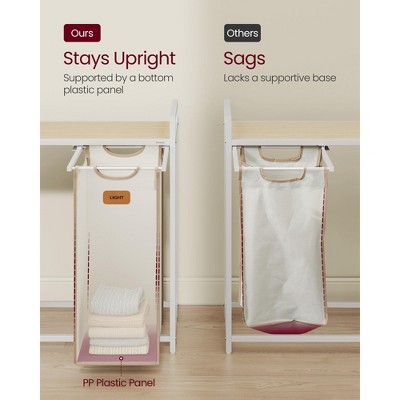 VASAGLE Beige and Brown 3-Compartment Rolling Laundry Sorter