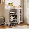 QingMoon Fluted Shoe Cabinet, Ventilated Shoe Rack, Freestanding Storage Organizer with 2 Rattan Doors and 8 Adjustable Shelves for Entryway, Hallway - 4 of 4