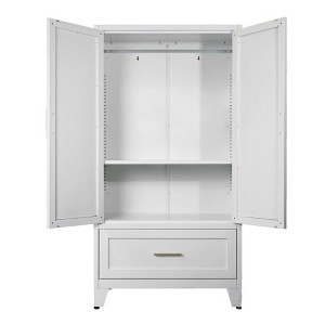 AENKYO 60 Tall Storage Wardrobe Cabinet with Drawer & Hanging Rod, 2-Door Storage Closet with Adjustable Shelf - White Wardrobe - 1 of 4