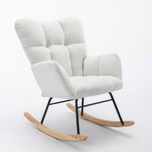 AENKYO 300LB Capacity Soft Teddy Fabric Rocking Chair w/Pocket - Ergonomic Nursery Glider, Solid Wood Base, for Living Room & Bedroom - 1 of 4