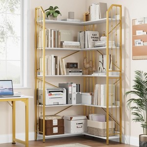 TackView Shaped Corner Bookshelf Industrial Bookcase with Beaded Design, Tall Display Rack for Living Room & Bedroom - 1 of 4
