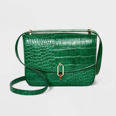 Elegant Crocodile Embossed Crossbody Bag, Classic Satchel Bag