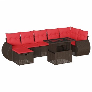 vidaXL Patio Sofa Set with Cushions Sectional Couches 8 Piece Poly Rattan - Brown without storage - 1 of 4