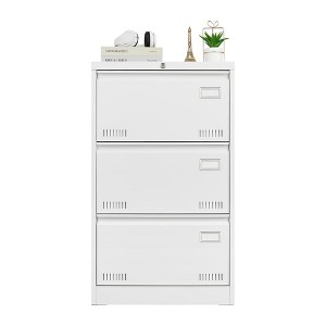Gulches 3-Drawer Lateral File Cabinet with Lock - White Locking Metal Filing Cabinet for Legal/Letter/A4/F4, Home Office Organizer - 1 of 4