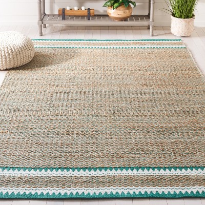 Natural Green Handwoven Geometric Wool Area Rug