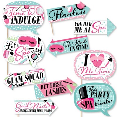 Big Dot of Happiness Funny Spa Day - Girls Makeup Party Photo Booth Props Kit - 10 Piece