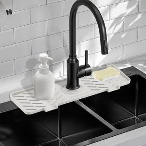 Gen 2 Silicone Faucet Mat 18”x5.1” - Water Catcher with Sponge Holder for Kitchen/Bathroom - 1 of 4